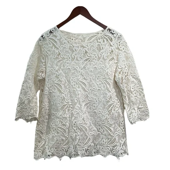 J. Jill Cream Lace Women's Blouse - Picture 7 of 11